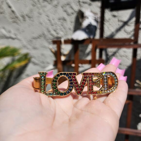 Gucci LOVED Palm Cuff Rainbow Rhinestone Gold Tone Swarovski Crystal Bracelet - Picture 8 of 16